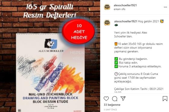 @alexschoeller1921 instagram hesabımızı takip edip 3 kişiyi etiketleyin 10 adet 35x50 165 gr resim defteri kazanma şansını yakalayın..