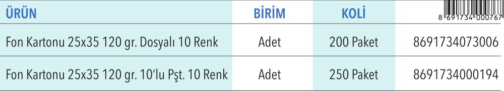 Fon Kartonu 25x35 10'lu Poşet / Dosyalı 10 Renk (120gr)
