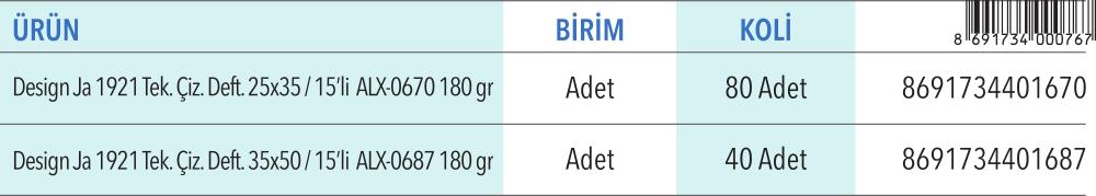 Design Ja 1921 Teknik Çizim Defteri 25x35 / 35x50 15'li (180 gr)