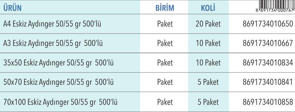 Eskiz Aydınger Tabakaları A3 / A4 / 35x50 / 50x70 / 70x100 (50 / 55 gr)