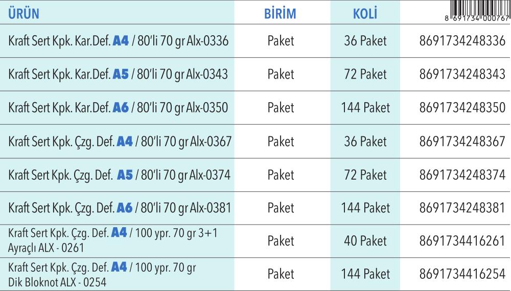 Sert Kapak Kraft Defterler A4 / A5 / A6 (70 gr)