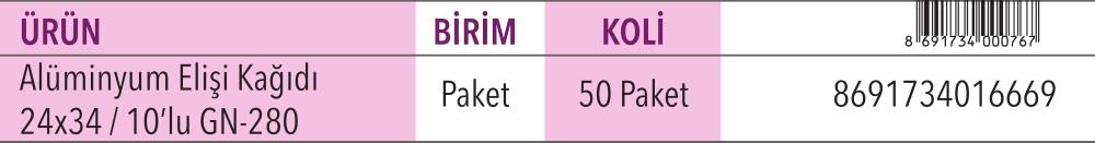 Alüminyum Elişi Kağıdı 24x34 10'lu