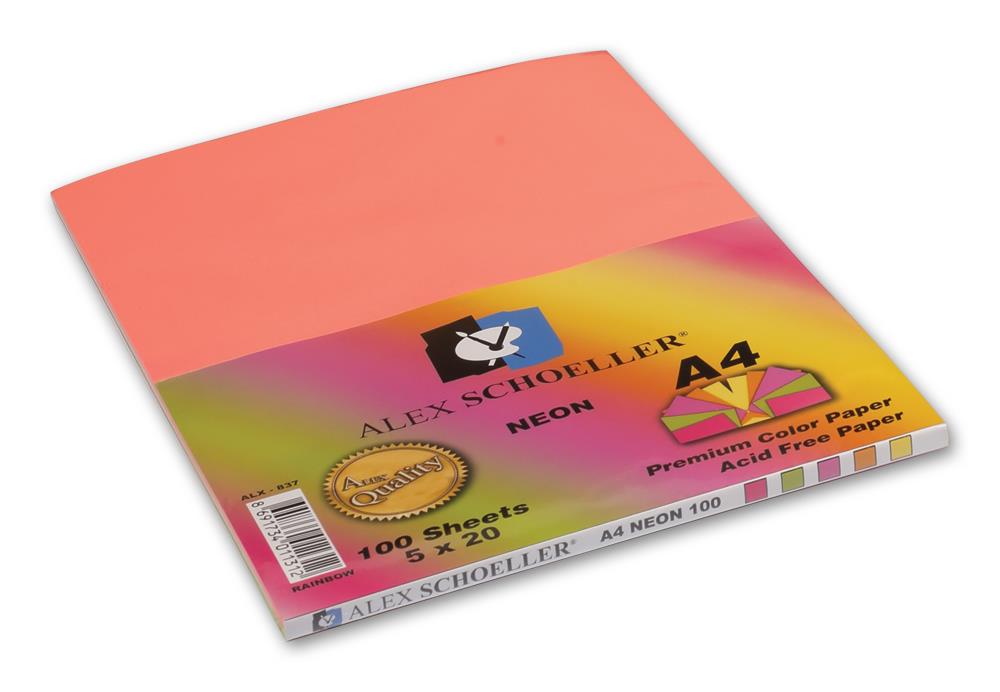 Renkli Fotokopi Kağıtları Karışık Fosforlu Renkler A4 100'lü (75 gr)